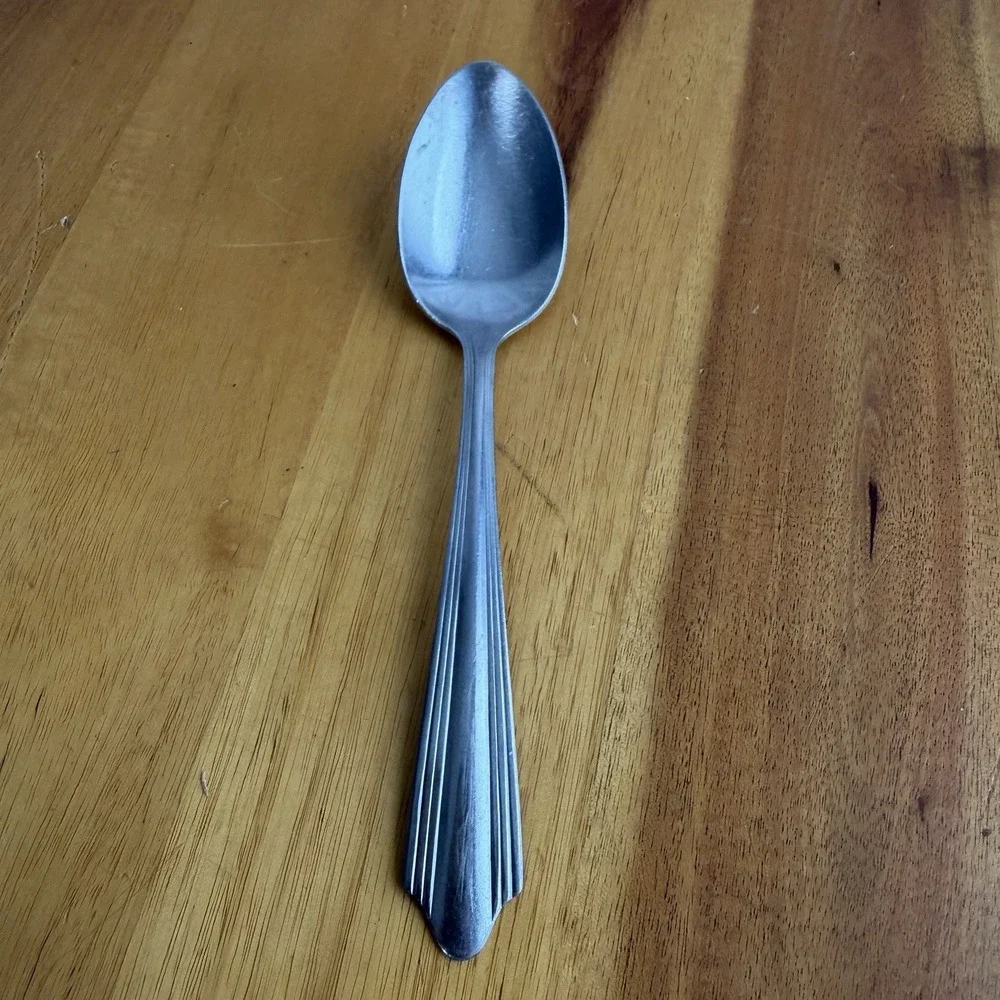 WB/W Stainless‎ Steel Ribbed Handle Spoon Art Deco Replacement Dining